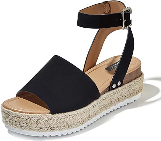 DailyShoes Women's Casual Espadrilles Trim Rubber Sole Flatform Studded Wedge Buckle Ankle Strap Open Toe Sandals