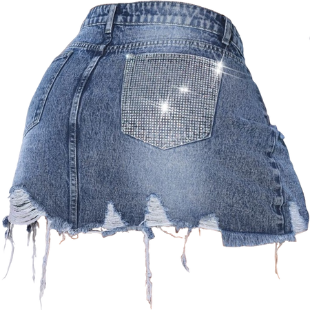 ripped denim miniskirt with rhinestone pocket