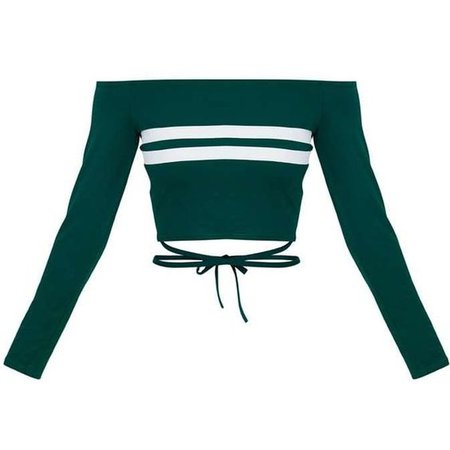 Emerald Green Bardot Stripe Harness Detail Crop Top