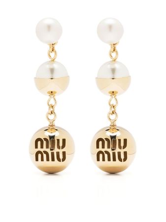 Miu Miu logo-engraved Bead Drop Earrings - Farfetch
