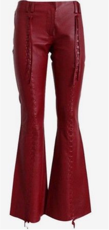 Red leather lace up trousers