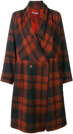Pre-Owned belted plaid coat