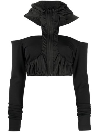 Shop black No Ka' Oi Apex off-shoulder hooded zipped top with Express Delivery - Farfetch