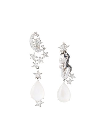 Metallic Lydia Courteille Diamond And Moonstone Virgo Earrings | Farfetch.com