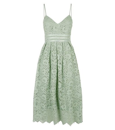 Light Green Floral Crochet Skater Dress | New Look