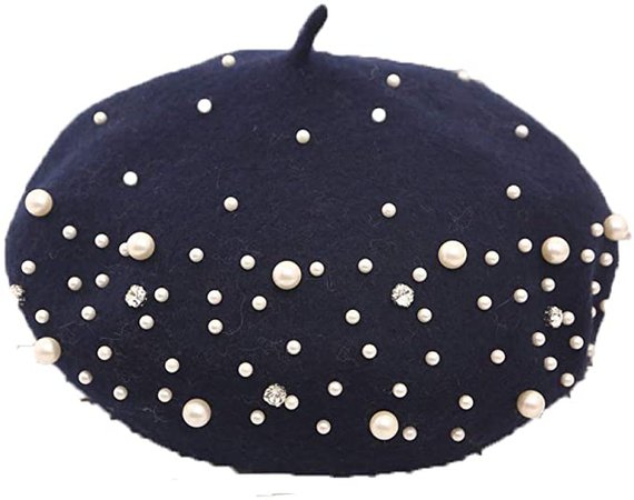 ASO-SLING French Beret for Women Casual Solid Color Pearl Artist Hat Painter Caps Winter Warm Wool Berets Navy Blue at Amazon Women’s Clothing store