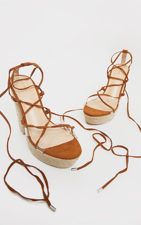 Tan Espadrille Platform Ghillie Lace Up Sandals | PrettyLittleThing USA