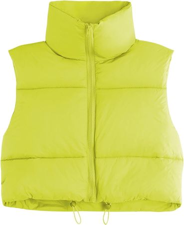 Century Star Cropped Puffer Vest Women Fashion Trendy Zipper High Neck Jacket Coat Sleeveless Warm Lightweight Winter Yellow Small at Amazon Women's Coats Shop