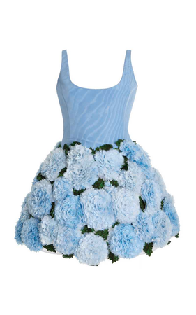 Oscar de la Renta Hydrangea-Embroidered Cotton-Blend Dress