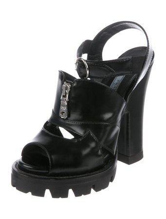 Prada Leather Zip Sandals - Shoes - PRA269539 | The RealReal
