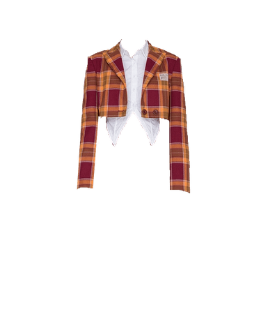 Devil Inspired | Campus Spice Girl Yellow and Red Plaid Pattern Short Blazer - Opened with Blouse (Dei5 edit)