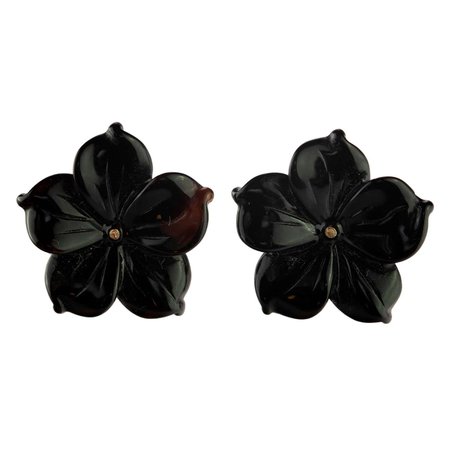 Intini Jewels Flower Gold Plate Black Agate Stud Handmade Italian Earrings For Sale at 1stDibs