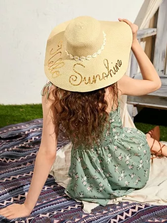 Sequins & Daisy Decor Straw Hat | SHEIN USA