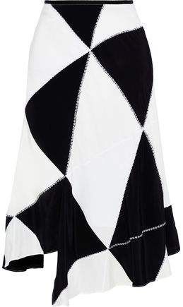 Asymmetric Two-tone Silk Crepe De Chine Midi Skirt