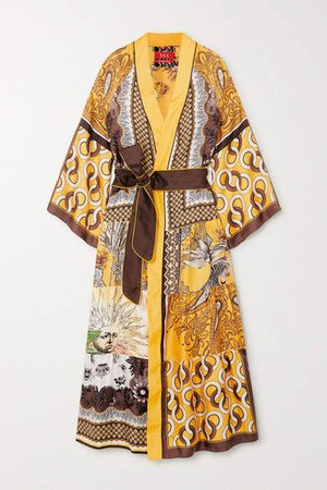 Iuventas Belted Tiered Printed Silk-twill Wrap Dress - Yellow