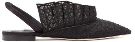 Andrea Mondin - Odette Embroidered Ruffle Slingback Sandals - Womens - Black