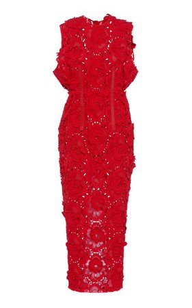 Guipure Rose Cotton-Blend Midi Dress By Prada | Moda Operandi