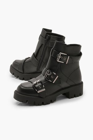 Buckle Trim Cleated Hiker Boots | Boohoo