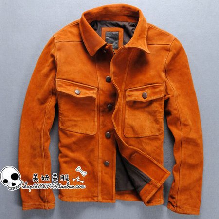 Online Shop Free Shipping Retro Mens Orange Genuine Leather Jackets Vintage Cowboy Yellow Leather Coats Short Slim Fit Mens Leather Jackets | Aliexpress Mobile - 11.11_Double 11_Singles' Day