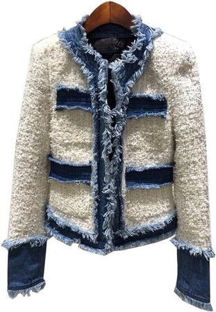 Amazon.com: ZENGKER Women Coat Jacket Tweed Coat Cowboy Spliced Long Sleeved Women Coat Denim Coats Autumn Winter (Color : White, Size : Medium) : Clothing, Shoes & Jewelry