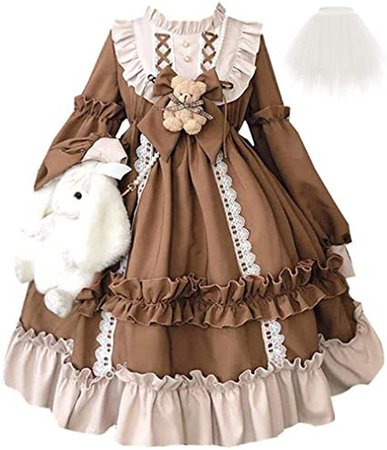 Amazon.com: Topin Lolita Princess Dress Kawaii Long Sleeves Sweet Girl Chiffon Fancy Dress Brown: Clothing