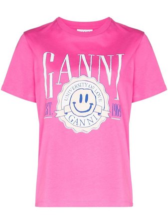 GANNI Smiley logo-print organic-cotton T-shirt