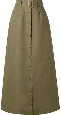 Belted Linen Maxi Skirt - Army green