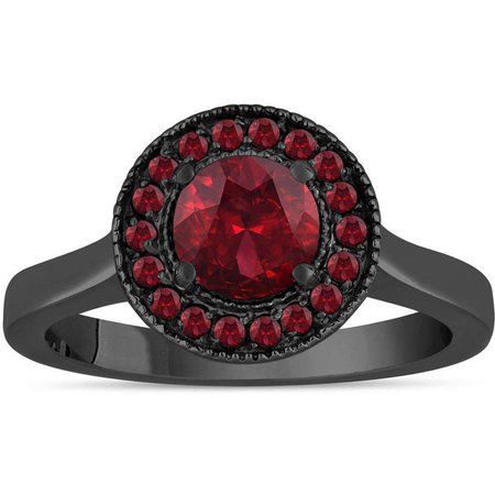 Red Garnet & Black Diamond Ring