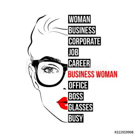 Fashion Business Woman In Glasses And Red Lips With Fashion Inscription, Letters On Face Half Of Female Face With Glasses Stylish Original Graphics Portrait Beautiful Young Attractive Business Lady Wall Mural-Екатерина Исаева