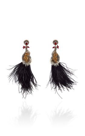 Teresa Feather-Embellished Drop Earrings by Ranjana Khan | Moda Operandi
