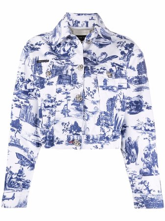 Shop Philipp Plein baroque print denim jacket with Express Delivery - FARFETCH