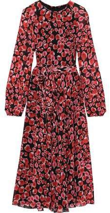 Belted Floral-print Silk-chiffon Midi Dress