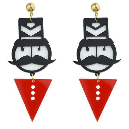 Red Funny Mustache Heart Geometric Figure Earrings