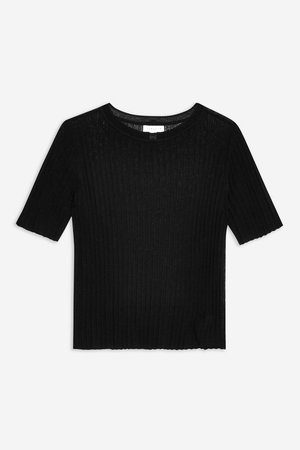 Black Sheer Ribbed T-Shirt - Topshop USA