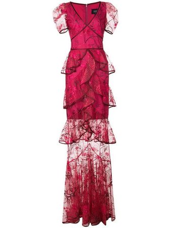 Marchesa Notte Embroidered Long Dress - Farfetch