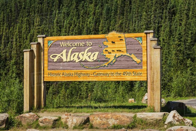 Welcome to Alaska highway sign, Alaska Canada Boarder, Alaska, USA ...
