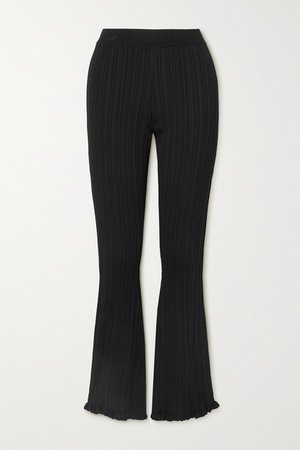 Dahlia Ruffled Ribbed-knit Flared Pants - Black