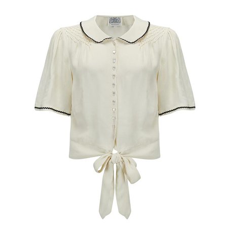 "Helen" Blouse in Cream with Contrast Black Ric-Rac, Authentic 1940s – Rock n Romance