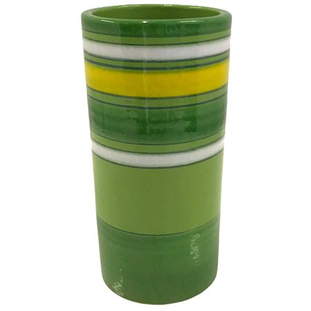 Aldo Londi Bitossi Fascie Colorate Green Cylindrical Vase Rosenthal Netter 70s For Sale at 1stDibs