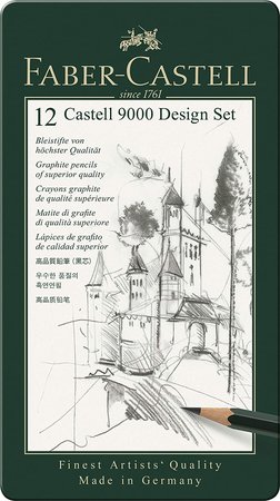 Faber-Castell AG119064 12-Pieces Castell 9000 Graphite Pencil Design Set in Tin