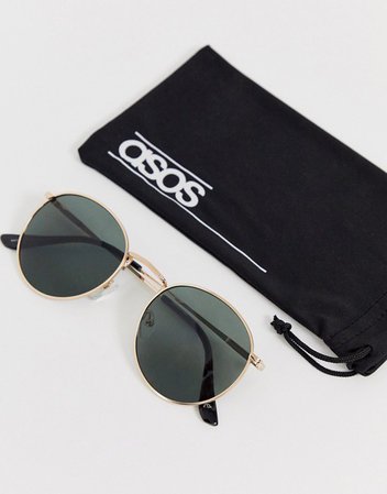 ASOS DESIGN round sunglasses in gold with nose bridge detail | ASOS