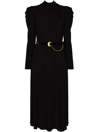 Johanna Ortiz black Solamente Tu shoulder-pad midi dress for women | V2439YSMATTEJERSEY at Farfetch.com