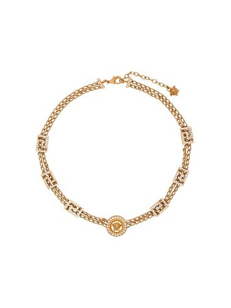 Versace Crystal Embellished Medusa Chain Necklace | Farfetch.com