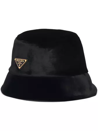 Prada triangle-logo Velvet Bucket Hat - Farfetch
