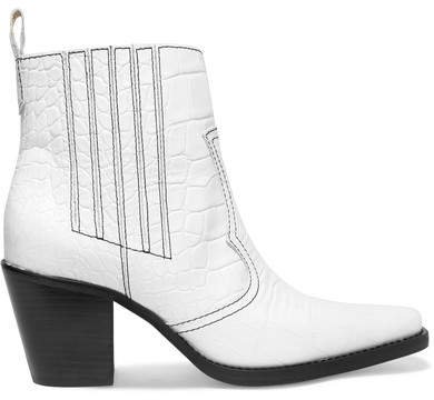 Callie Croc-effect Leather Ankle Boots - White
