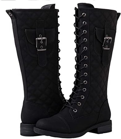 Amazon.com | GLOBALWIN Women's Lace Up Miliraty Style Fashion Boots | Mid-Calf