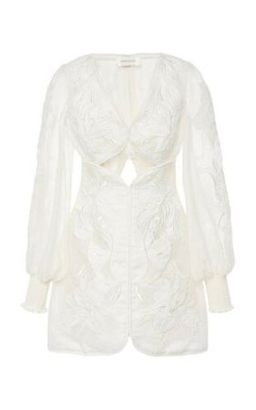 Zimmermann Corsage Applique White Boho Wedding Linen Mini Dress | eBay