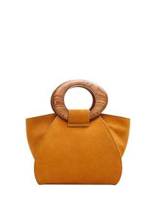 MANGO Wooden handle leather bag