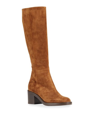 Gianvito Rossi 60mm Double-Sole Suede Knee Boots | Neiman Marcus