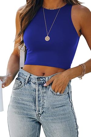EFAN Womens Sexy Sleeveless High Neck Racerback Cropped Tank Tops Trendy Cute Shirts Teen Girls Summer Halter Neck Crop Tops at Amazon Women’s Clothing store
